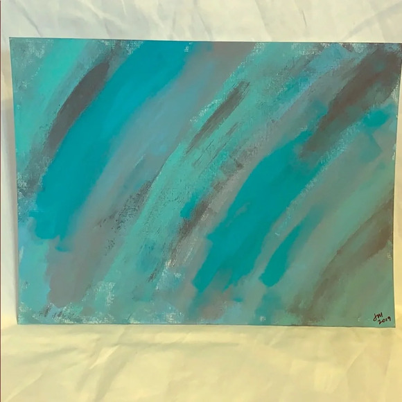 Blues & grays with silver ORIGINAL art 9” x 12” - Picture 1 of 5